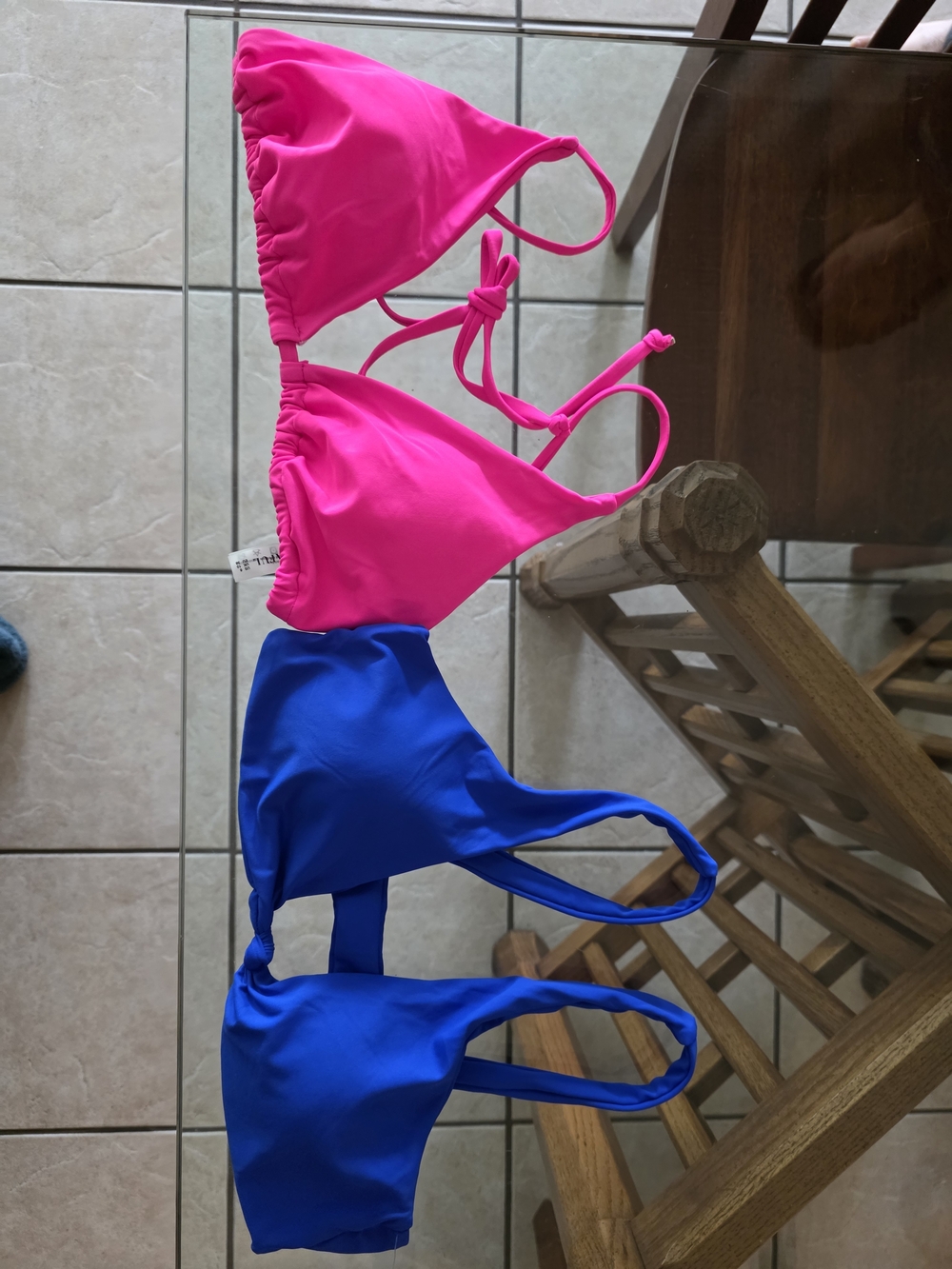Hot Pink & Royal Blue Bikini Tops - Bright Color Block Set